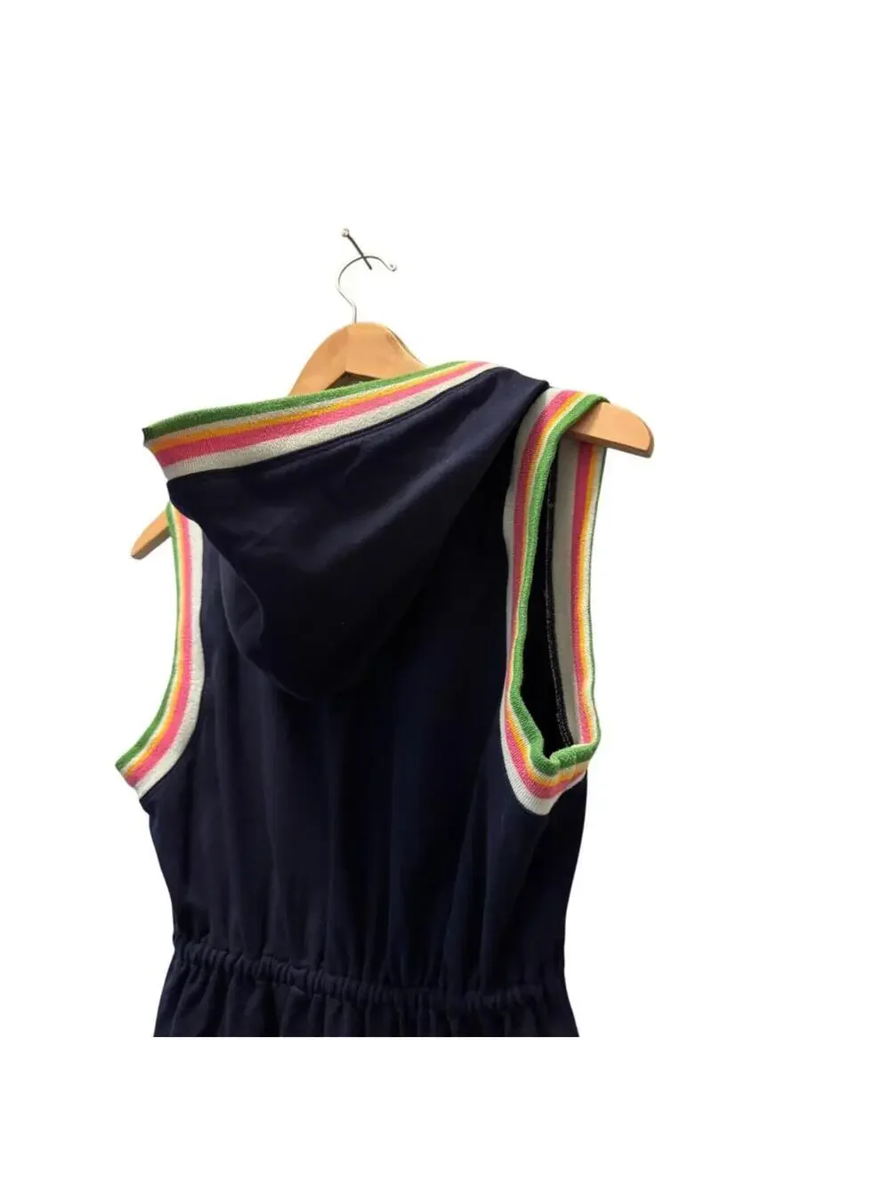 Trina Turk Women S Beach Open Front Hoodie CoverUp Navy Blue Rainbow Sleeveless